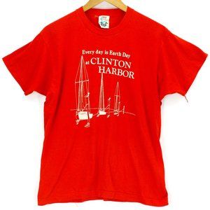 Vintage Dux T-Shirt Men's Red Clinton Harbor Short Sleeve Single Stitch Sz L 90s